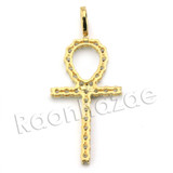 Lab diamond Micro Pave Egyptian Ankh Cross II Pendant w/ Miami Cuban Chain BR103