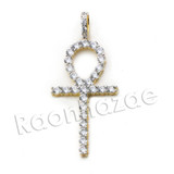 Lab diamond Micro Pave Egyptian Ankh Cross II Pendant w/ Miami Cuban Chain BR103