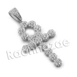 Lab diamond Micro Pave Egyptian Ankh Cross Pendant w/ Miami Cuban Chain BR102