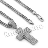 Lab diamond Micro Pave Uzi Jesus Cross w/ Miami Cuban Chain BR097