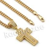 Lab diamond Micro Pave Uzi Jesus Cross w/ Miami Cuban Chain BR097