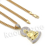 Lab diamond Micro Pave Buddha Pendant w/ Miami Cuban Chain BR092