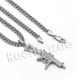 Lab diamond Micro Pave AK47 Machine Gun Pendant w/ Miami Cuban Chain BR090