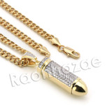 Lab diamond Micro Pave Bullet Pendant w/ Miami Cuban Chain BR087