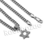 Lab diamond Micro Pave Mini Star of David Pendant w/ Miami Cuban Chain BR085