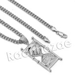 Lab diamond Micro Pave Dope Hourglass Pendant w/ Miami Cuban Chain BR083