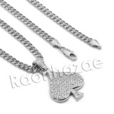 Lab diamond Micro Pave Fortune Spade Pendant w/ Miami Cuban Chain BR077