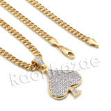 Lab diamond Micro Pave Fortune Spade Pendant w/ Miami Cuban Chain BR077