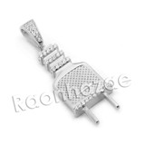 Lab diamond Micro Pave Slim Electric Plug Pendant w/ Miami Cuban Chain BR070
