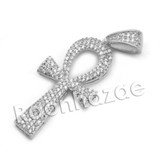 Lab diamond Micro Pave Ankh Cross w/ Miami Cuban Chain BR069