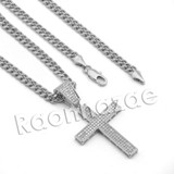 Lab diamond Micro Pave Jesus Cross Pendant w/ Miami Cuban Chain BR064