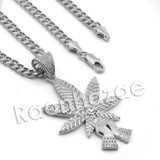Lab diamond Micro Pave Marijuana Leaf Hands Pendant w/ Miami Cuban Chain BR053