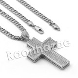 Lab diamond Micro Pave Jesus Cross Grid Pendant X w/ Miami Cuban Chain BR040