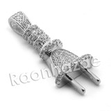 Lab diamond Micro Pave Electric Plug Pendant w/ Miami Cuban Chain BR031