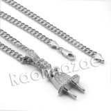 Lab diamond Micro Pave Electric Plug Pendant w/ Miami Cuban Chain BR031