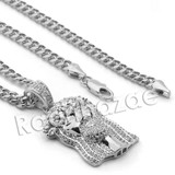 Lab diamond Micro Jesus Pendant w/ Miami Cuban Chain BR030