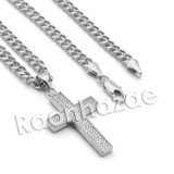 Lab diamond Micro Pave Textured Jesus Cross Pendant w/ Miami Cuban Chain BR026