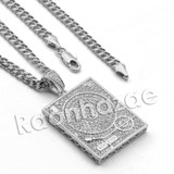 Lab diamond Micro Pave DJ Turntable Pendant w/ Miami Cuban Chain BR025