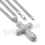 Lab diamond Micro Pave Rounded Medival Cross Pendant w/ Miami Cuban Chain BR020