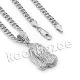 Lab diamond Micro Pave Praying Hands Pendant w/ Miami Cuban Chain BR019