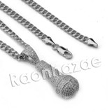 Copy of Lab diamond Micro Pave Gold PT MC Ren Mic Pendant w/ Miami Cuban Chain B24G