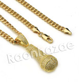 Copy of Lab diamond Micro Pave Gold PT MC Ren Mic Pendant w/ Miami Cuban Chain B24G