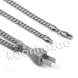 Copy of Lab diamond Micro Pave Gold PT Electric Plug Pendant w/ Miami Cuban Chain B24G