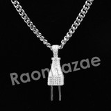 Copy of Lab diamond Micro Pave Gold PT Electric Plug Pendant w/ Miami Cuban Chain B24G