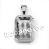 Lab diamond Micro Pave Gold PT Convex Dogtag Pendant w/ Miami Cuban Chain B24G