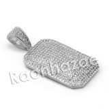 Lab diamond Micro Pave Gold PT Convex Dogtag Pendant w/ Miami Cuban Chain B24G