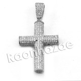 Lab diamond Micro Pave Gold PT Uzi Cross Pendant w/ Miami Cuban Chain B24G