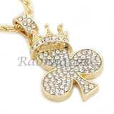 CED OUT KING CROWN CLOVER PENDANT DIAMOND CUT 30" CUBAN ROPE CHAIN NECKLACE G41