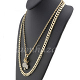 CED OUT KING CROWN CLOVER PENDANT DIAMOND CUT 30" CUBAN ROPE CHAIN NECKLACE G41