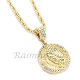 MEN PRAYING HANDS ROUND PENDANT DIAMOND CUT 30" CUBAN ROPE CHAIN NECKLACE G44