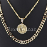 MEN PRAYING HANDS ROUND PENDANT DIAMOND CUT 30" CUBAN ROPE CHAIN NECKLACE G44