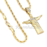 CHRIST REDEEMER PENDANT DIAMOND CUT 30" CUBAN ROPE CHAIN NECKLACE G47