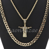 CHRIST REDEEMER PENDANT DIAMOND CUT 30" CUBAN ROPE CHAIN NECKLACE G47