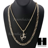 21 SAVAGE HORSE CHARM DIAMOND CUT 30" CUBAN CHAIN NECKLACE SET G20