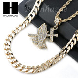 MENS PRAYING HANDS PENDANT DIAMOND CUT 30" CUBAN CHAIN NECKLACE SET G29
