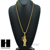 MEN 316L STAINLESS STEEL TALL SANTA MUERTE PENDANT W 24" BOX CHAIN NECKLACE S222