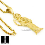 MEN 316L STAINLESS STEEL TALL SANTA MUERTE PENDANT W 24" BOX CHAIN NECKLACE S222