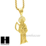 MEN 316L STAINLESS STEEL TALL SANTA MUERTE PENDANT W 24" BOX CHAIN NECKLACE S222
