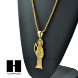 MEN 316L STAINLESS STEEL TALL SANTA MUERTE PENDANT W 24" BOX CHAIN NECKLACE S222