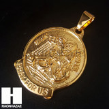 Mens 316L Stainless steel Gold Saint Micheal Angel Pendant SS019