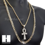 MEN ANKH PENDANT ROPE CHAIN DIAMOND CUT 30" CUBAN CHAIN NECKLACE SET G2 MEN ANKH PENDANT ROPE CHAIN DIAMOND CUT 30" CUBAN CHAIN NECKLACE SET G2