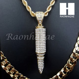 BULLET CHARM ROPE CHAIN DIAMOND CUT 30" CUBAN CHAIN NECKLACE SET G6