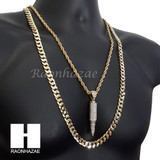 BULLET CHARM ROPE CHAIN DIAMOND CUT 30" CUBAN CHAIN NECKLACE SET G6