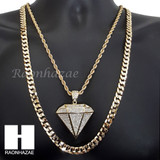 DIAMOND SHAPE ROPE CHAIN DIAMOND CUT 30" CUBAN CHAIN NECKLACE SET G10