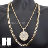 MEDALLION PRAYING HANDS DIAMOND CUT 30" CUBAN CHAIN NECKLACE SET G11