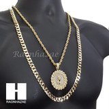 MEDALLION PRAYING HANDS DIAMOND CUT 30" CUBAN CHAIN NECKLACE SET G11